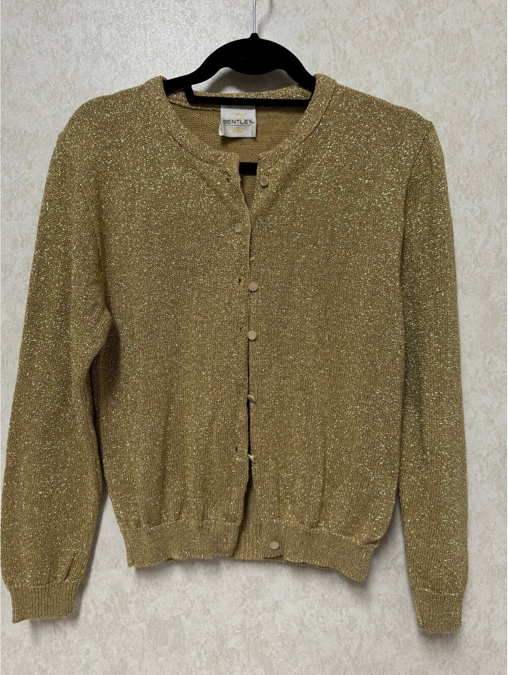 TR Bentley Gold Lurex Cardigan Sweater Medium Made in USA